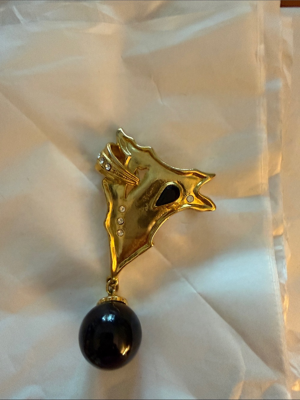 Gold-Tone Black Drop Pendant Brooch - Women Jewelry